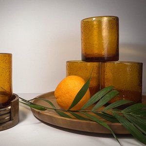 Hand-Blown Amber/Orange Glasses